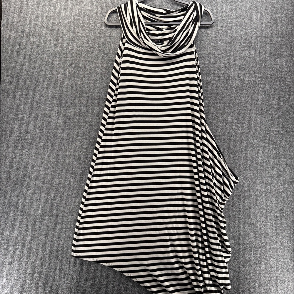 Comfy USA Dress Womens S Black Striped Cowl Neck Abstract Hem Resort Coastal Art